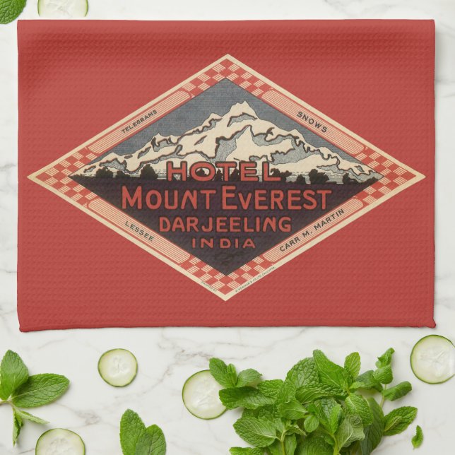 Vintage Travel, Mount Everest, Darjeeling India Tea Towel (Folded)