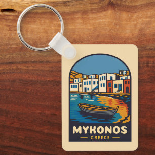 Vintage Travel Mykonos Greece Island Seaside Retro Key Ring