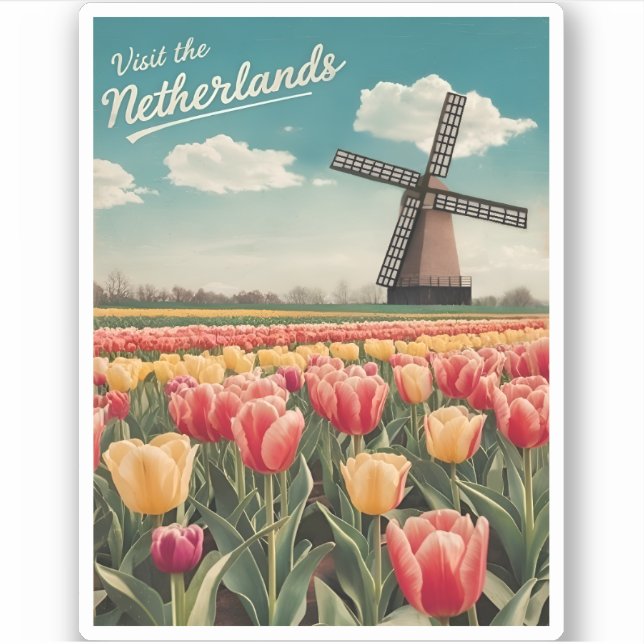Vintage Travel Netherlands Tulips Retro Scenic (Front)