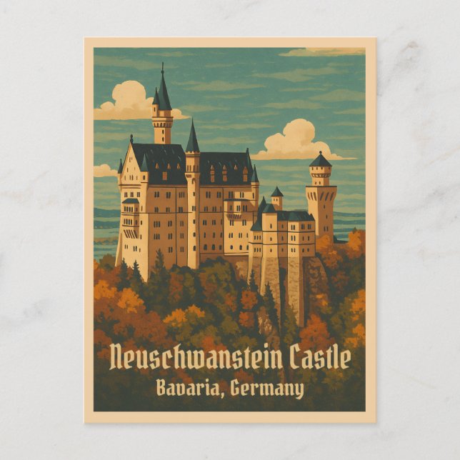 Vintage Travel Neuschwanstein Castle Germany Retro Postcard (Front)