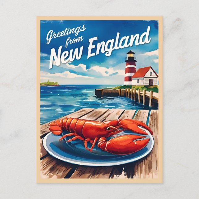 Vintage Travel New England Coastal Retro Scenic Postcard (Front)