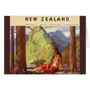 Vintage Travel, New Zealand Landscape Native Woman