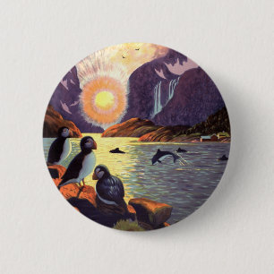 Vintage Travel, Norway Fjord Land of Midnight Sun 6 Cm Round Badge