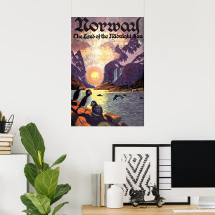 Vintage Travel, Norway Fjord Land of Midnight Sun Poster