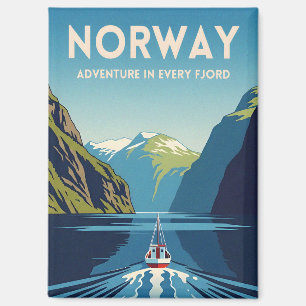 Vintage Travel Norway Fjord Retro Landscape Magnet