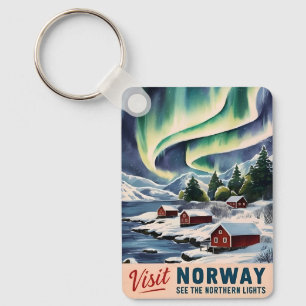 Vintage Travel Norway Northern Lights Retro Scenic Key Ring