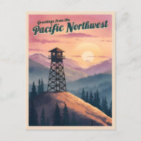 Vintage Travel Pacific Northwest Sunset Landscape