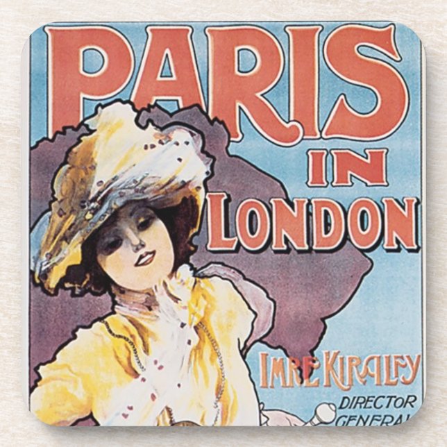 Vintage Travel, Paris in London Railroad Woman Coaster (Front)