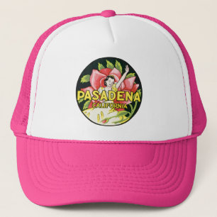 Vintage Travel, Pasadena California, Lady and Rose Trucker Hat