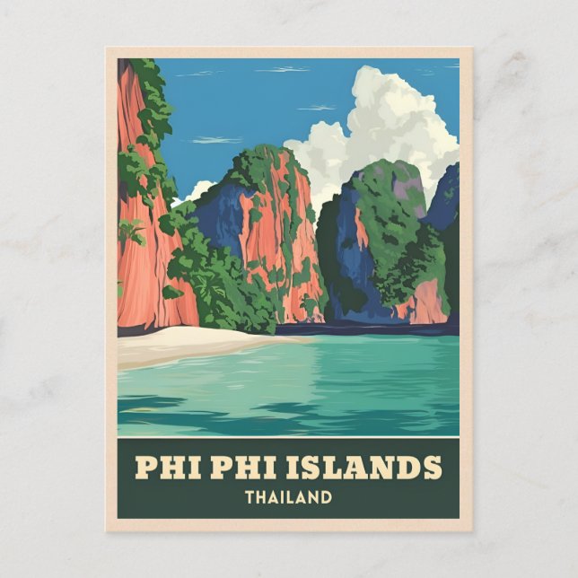 Vintage Travel Phi Phi Islands Thailand Seaside Postcard (Front)