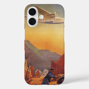 Vintage Travel, Plane Over Junks in Hong Kong iPhone 16 Case