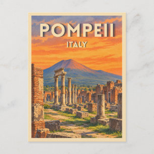 Vintage Travel Pompeii Italy Sunset Retro Scenic Postcard
