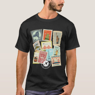 Vintage Travel Postage Stamps Vacation Philatelic  T-Shirt