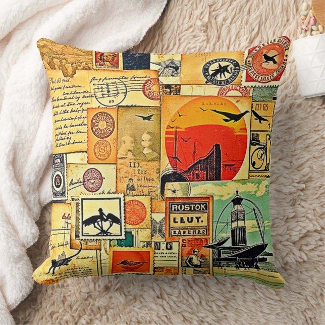 Vintage Travel Postcard Art Cushion (Blanket)