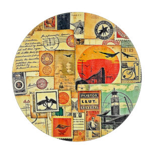 Vintage Travel Postcard Art Cutting Board