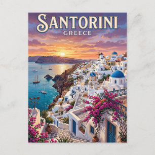 Vintage Travel Postcard Santorini