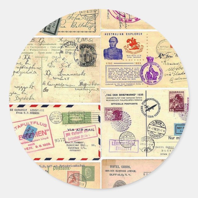 Vintage Travel Postcards Classic Round Sticker (Front)