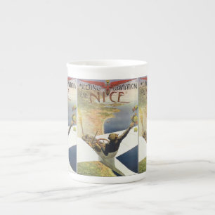 Vintage Travel Poster, Aeroplane over Nice France Bone China Mug