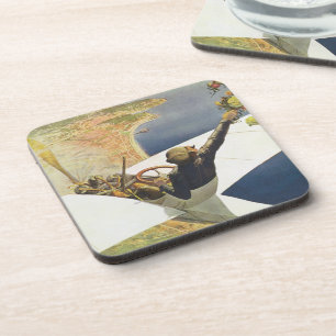 Vintage Travel Poster, Aeroplane over Nice France Coaster