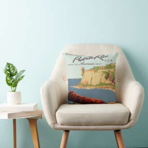 Vintage Travel Poster Art, Discover Puerto Rico! Cushion