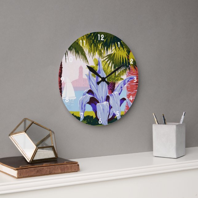 Vintage Travel Poster Art, Discover Puerto Rico! Large Clock (Office)