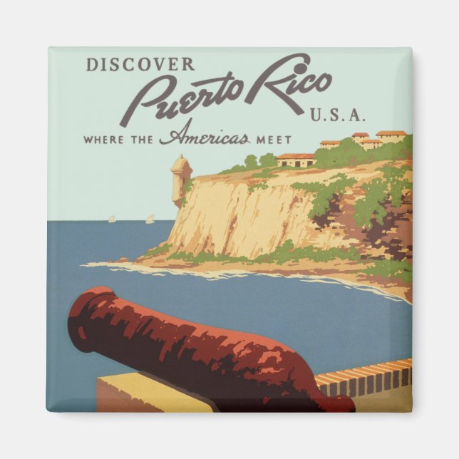 Vintage Travel Poster Art, Discover Puerto Rico! Magnet (Front)