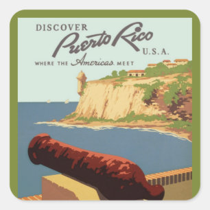 Vintage Travel Poster Art, Discover Puerto Rico! Square Sticker
