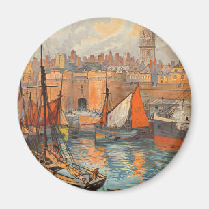 Vintage Travel Poster Art, Saint Malo, France Magnet