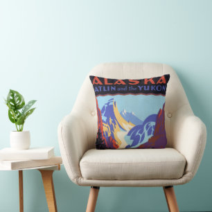 Vintage Travel Poster, Atlin and the Yukon, Alaska Cushion