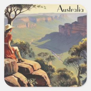 Vintage Travel Poster Australia, customisable Square Sticker