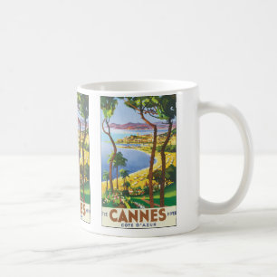 Vintage Travel Poster, Beach in Cannes, France Coffee Mug