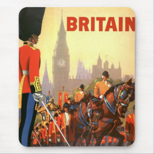 Vintage Travel Poster, British Royal Guard Mouse Pad