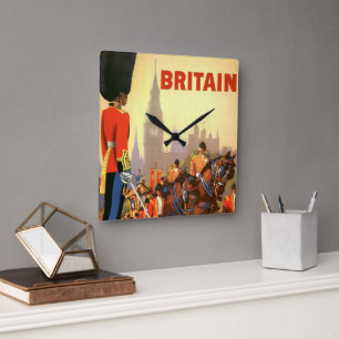Vintage Travel Poster, British Royal Guard Square Wall Clock