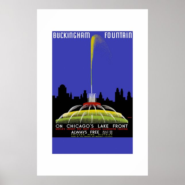 Vintage Travel Poster Buckingham Fountain Chicago (Front)