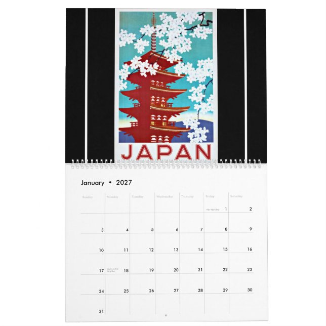 Vintage Travel Poster Calendar (Jan 2027)