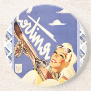 Vintage travel poster, Cortina d'ampezzo Coaster