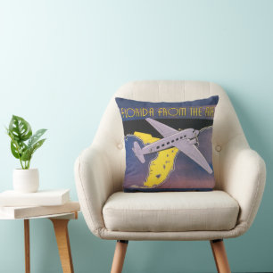 Vintage Travel Poster, Florida from Air Aeroplane Cushion
