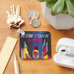 Vintage Travel Poster, Fly Twa, New York Key Ring