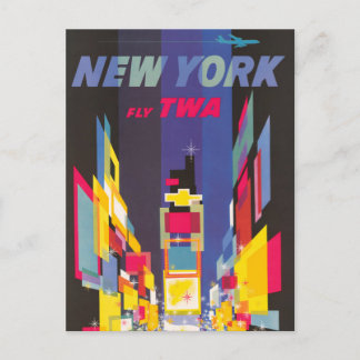 Vintage Travel Poster, Fly Twa, New York Postcard