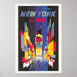 Vintage Travel Poster, Fly Twa, New York Poster