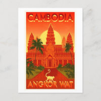 Vintage Travel Poster for Angkor Wat in Cambodia