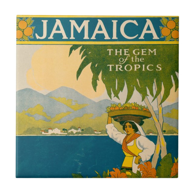 Vintage Travel Poster For Jamaica Ceramic Tile (Front)