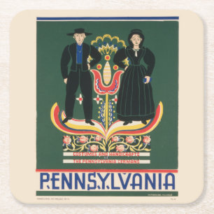 Vintage Travel Poster For Lancaster County, Pa Square Paper Coaster