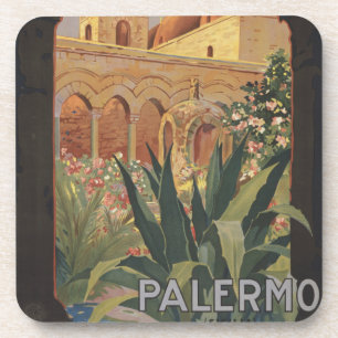 Vintage Travel Poster For Palermo, Italy. Coaster