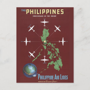 Vintage Travel Poster For Philippine Air Lines Postcard