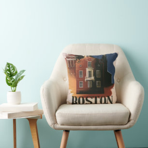 Vintage Travel Poster from Boston, Massachusetts Cushion