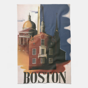Vintage Travel Poster from Boston, Massachusetts Tea Towel