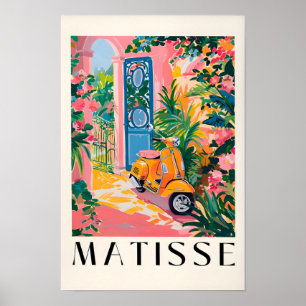 Vintage Travel Poster, Italian Scooter Print, Pink Poster