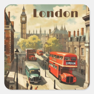 Vintage Travel Poster London City Centre Square Sticker