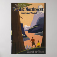 Vintage Travel Poster Looking Out Over Mountains